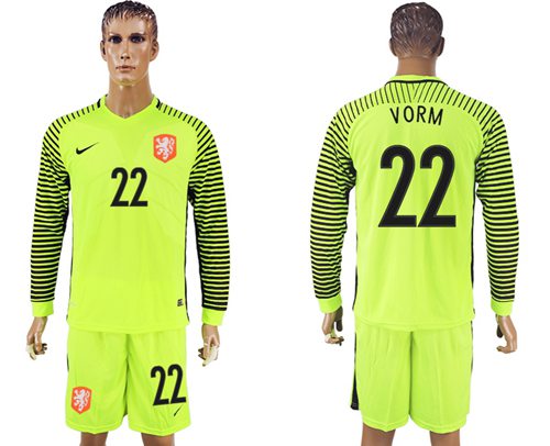 Holland #22 Vorm Green Long Sleeves Goalkeeper Soccer Country Jersey